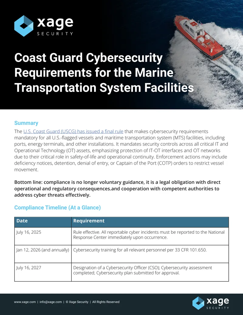 USCG Cybersecurity Requirements for Maritime Operations