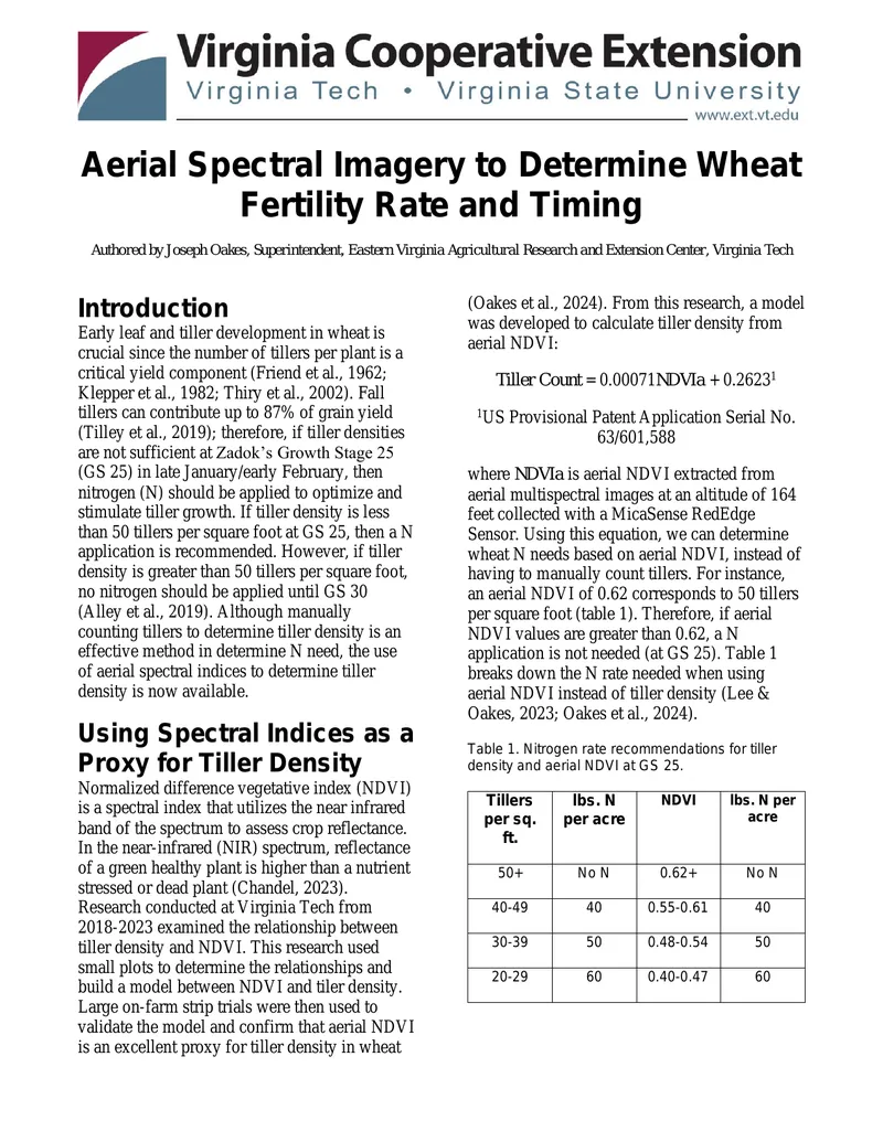 Aerial Spectral Imagery for Wheat Fertility Assessment