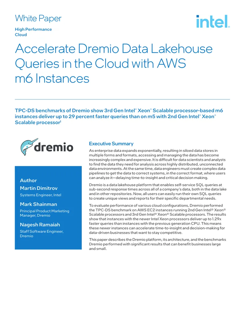 Dremio Data Lakehouse Performance Benchmark Report