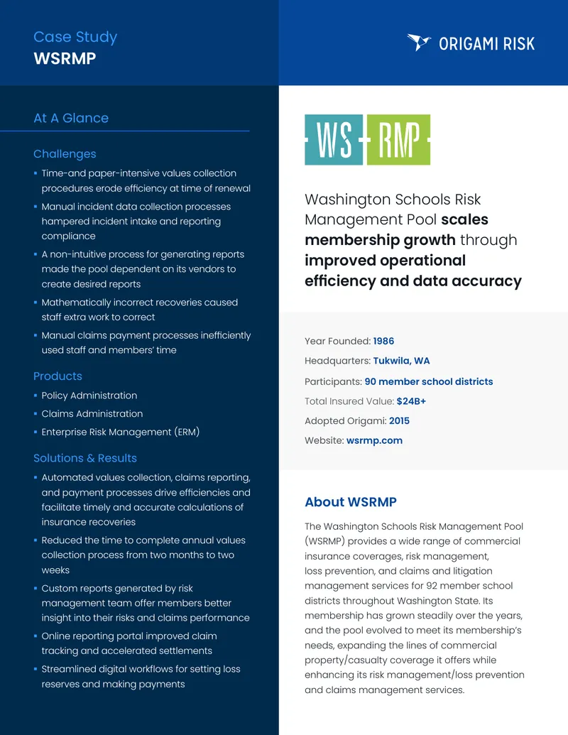 Washington Schools Risk Management Pool Case Study