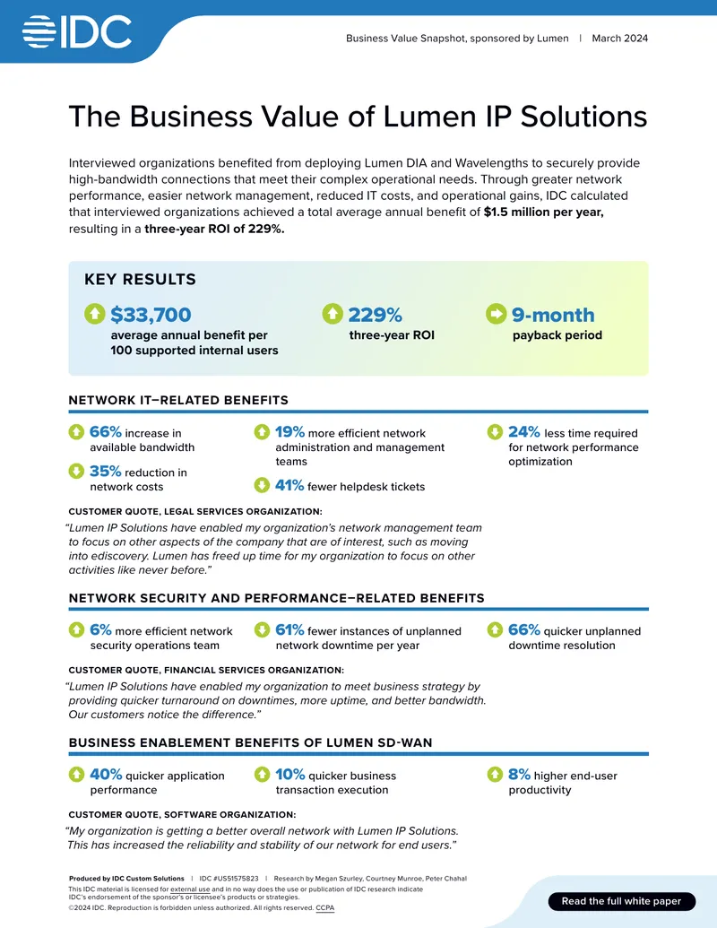 Business Value of Lumen IP Solutions