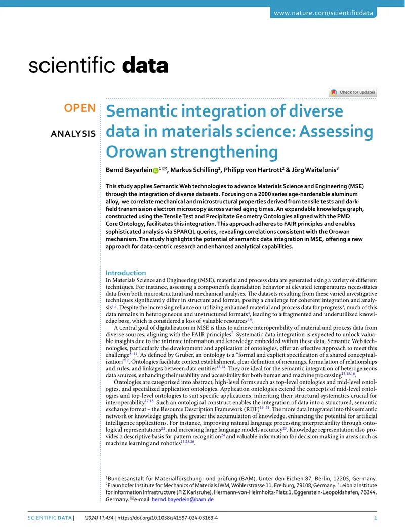 Semantic Integration of Data in Materials Science