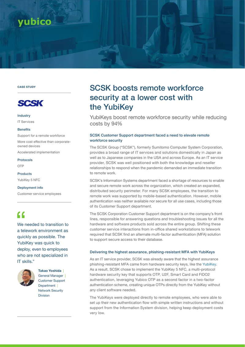 SCSK Implements YubiKey for Remote Workforce Security