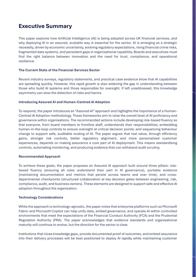 Assured AI Adoption in UK Financial Services