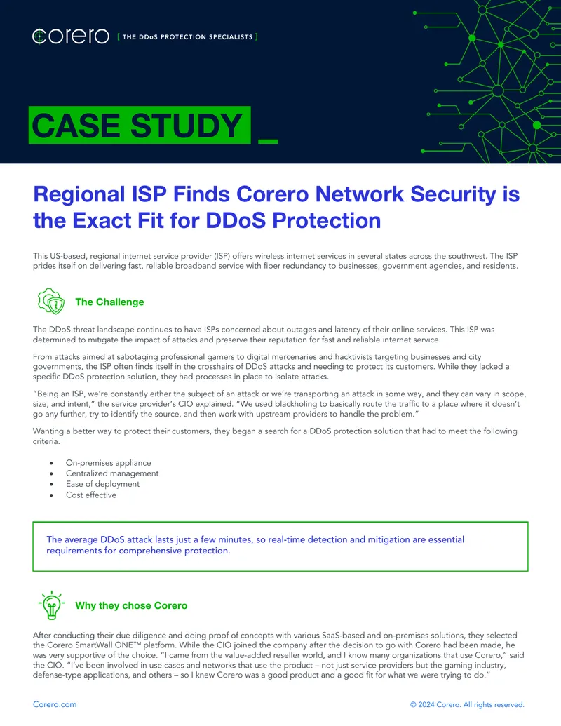 Case Study on DDoS Protection for Regional ISP