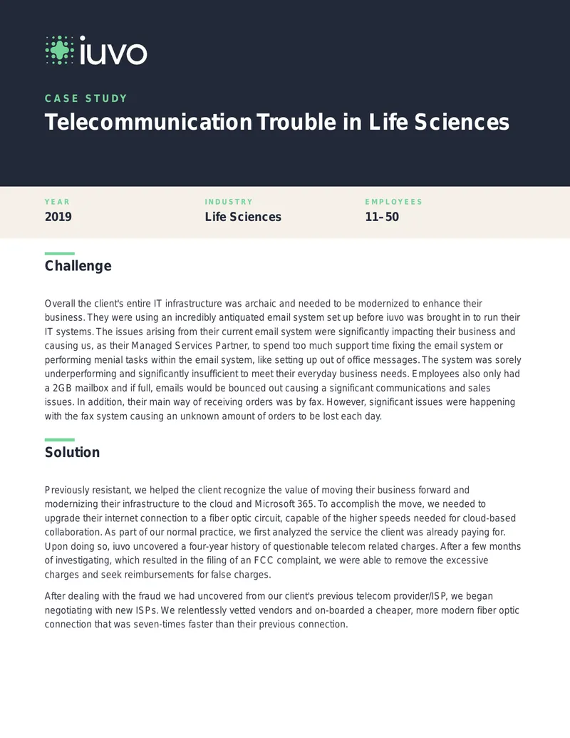 Telecommunication Modernization Case Study in Life Sciences