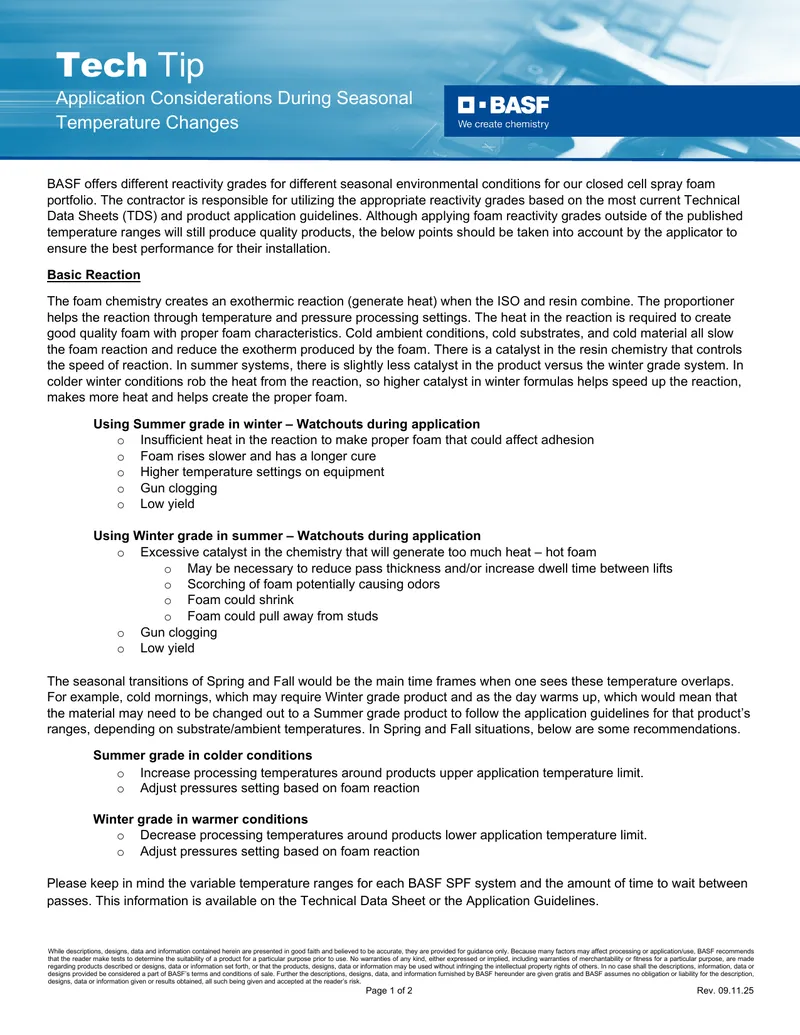 Application Considerations During Seasonal Temperature Changes