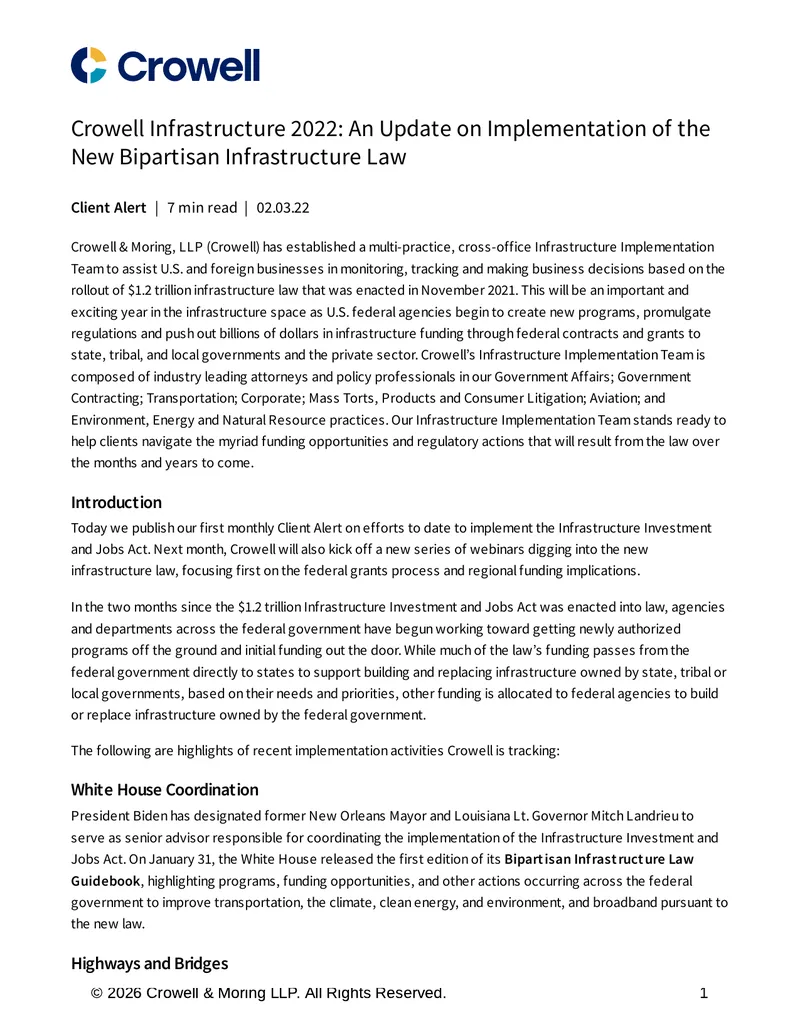 Infrastructure Investment and Jobs Act Implementation Update