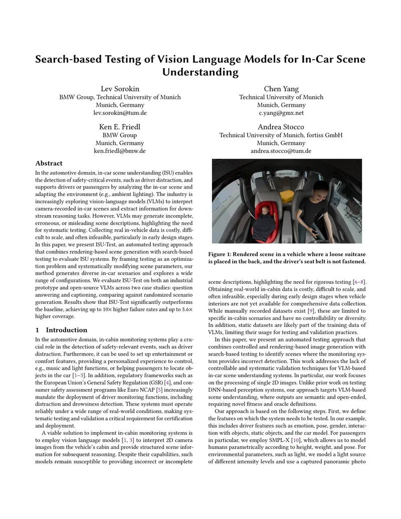 Search-based Testing Approach for In-Car Scene Understanding