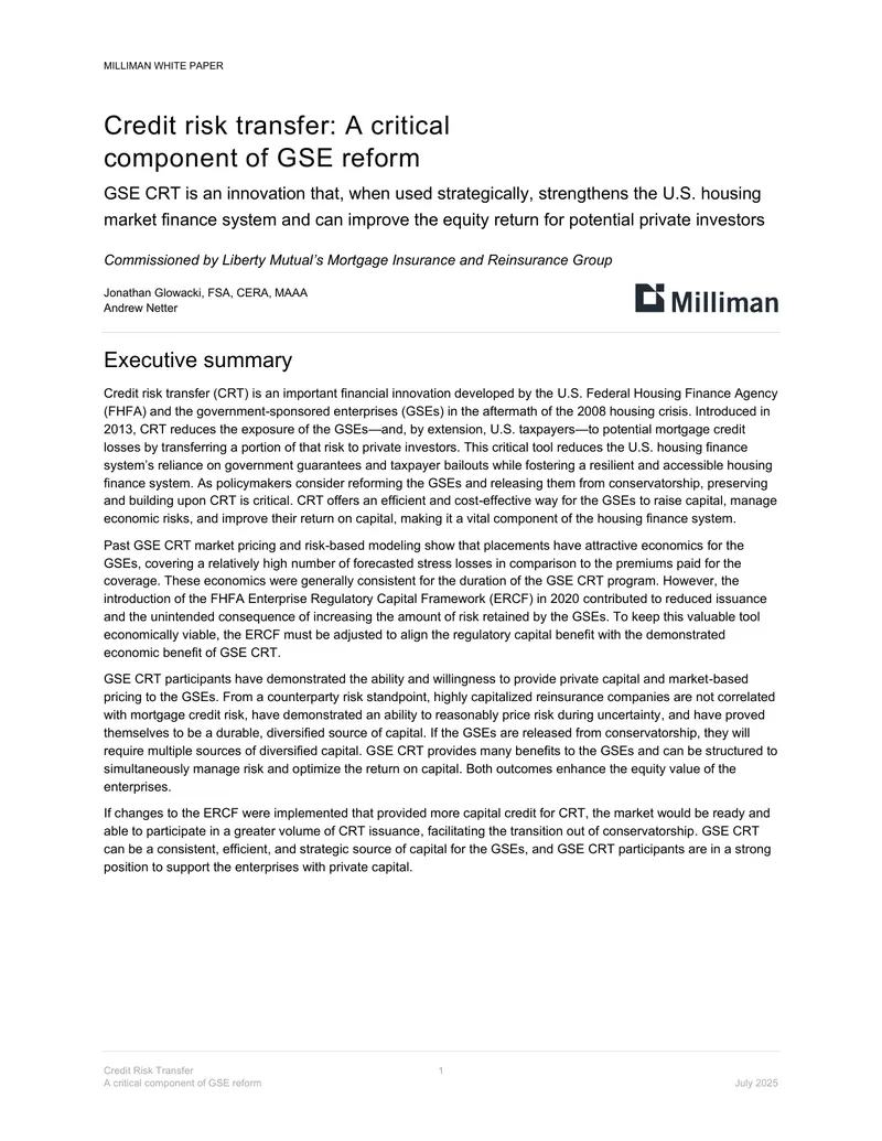 Credit Risk Transfer as a Component of GSE Reform