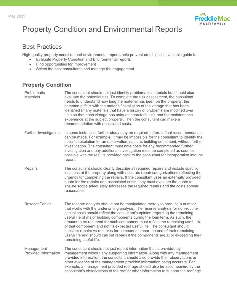 Property Condition and Environmental Reporting Best Practices