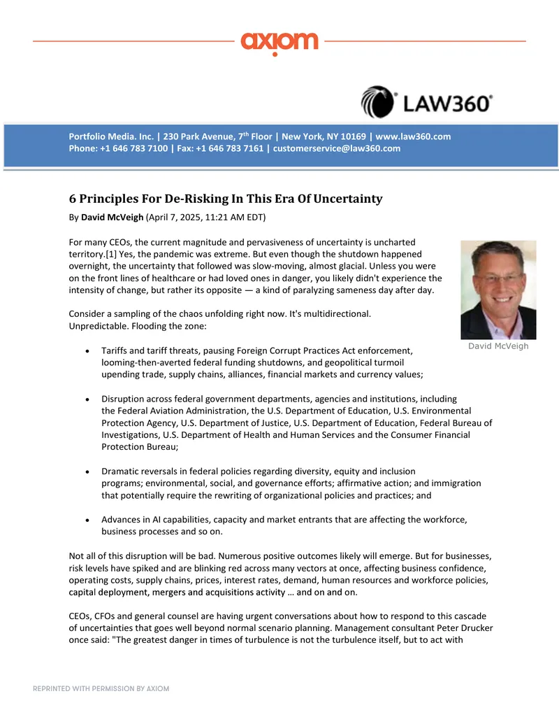 Six Principles for De-Risking Organizations