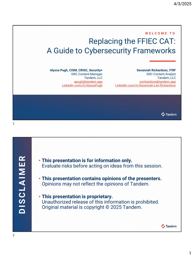 Replacing the FFIEC CAT Cybersecurity Frameworks Guide