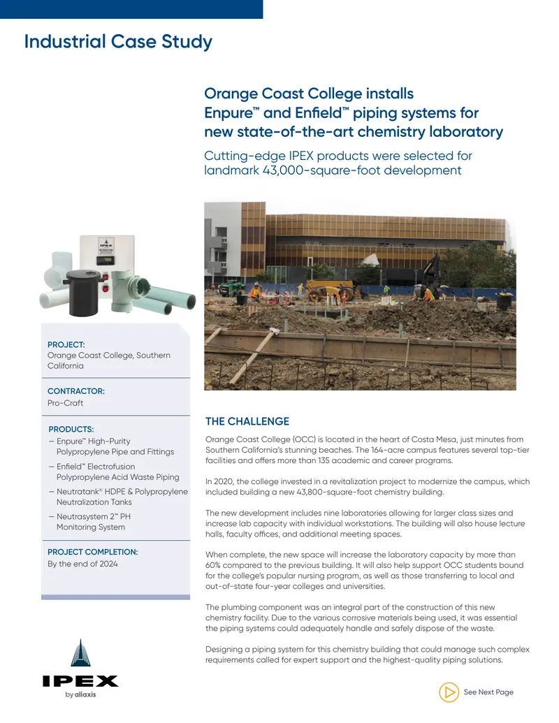 Orange Coast College Chemistry Laboratory Piping Installation Case Study