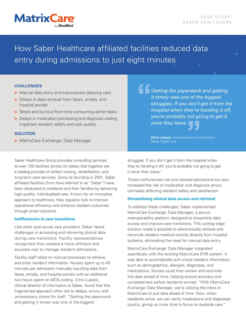 Saber Healthcare Data Entry Efficiency Case Study