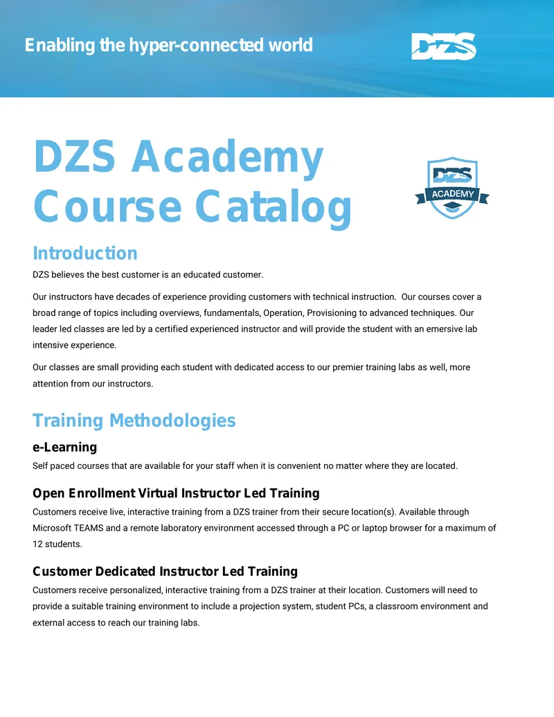 DZS Training Course Catalog Overview