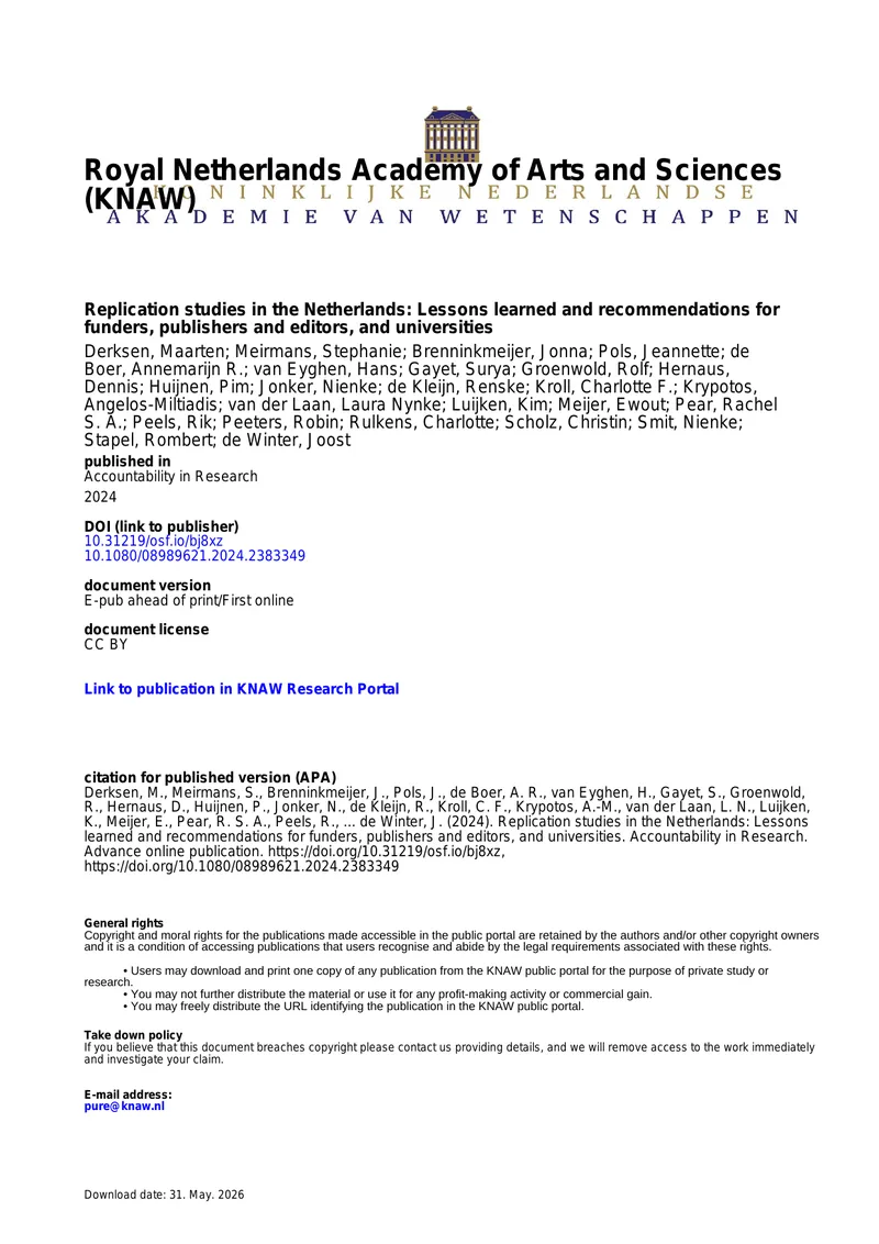 Replication Studies in the Netherlands: Lessons and Recommendations