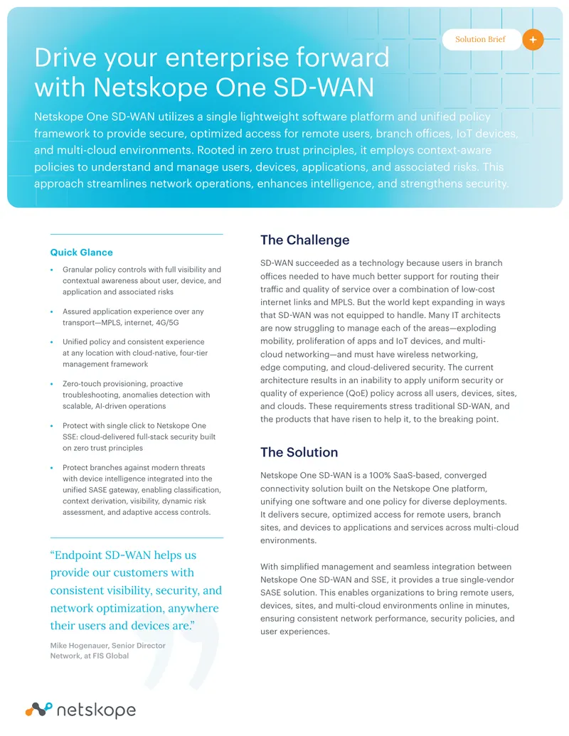 Netskope One SD-WAN Solution Brief