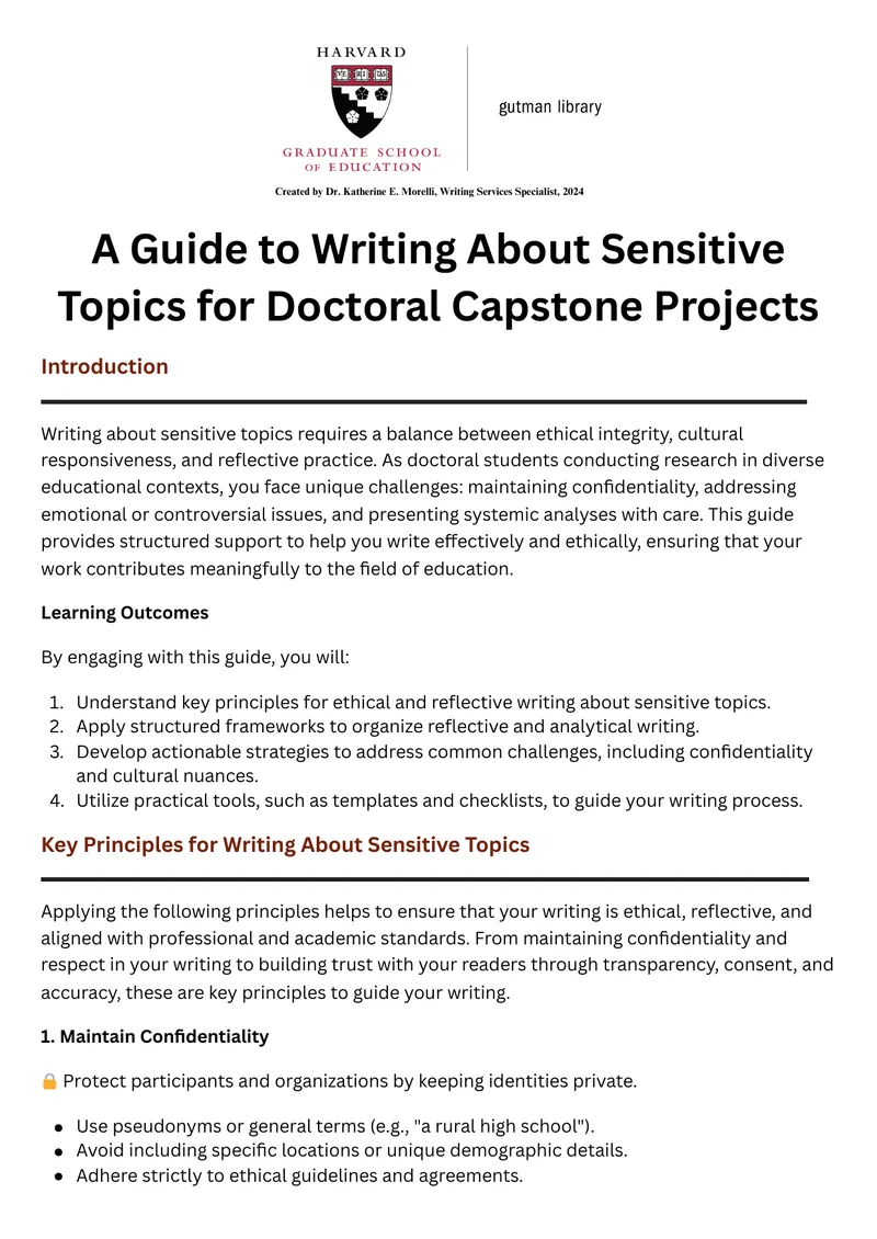 Guide to Writing About Sensitive Topics for Doctoral Capstone Projects