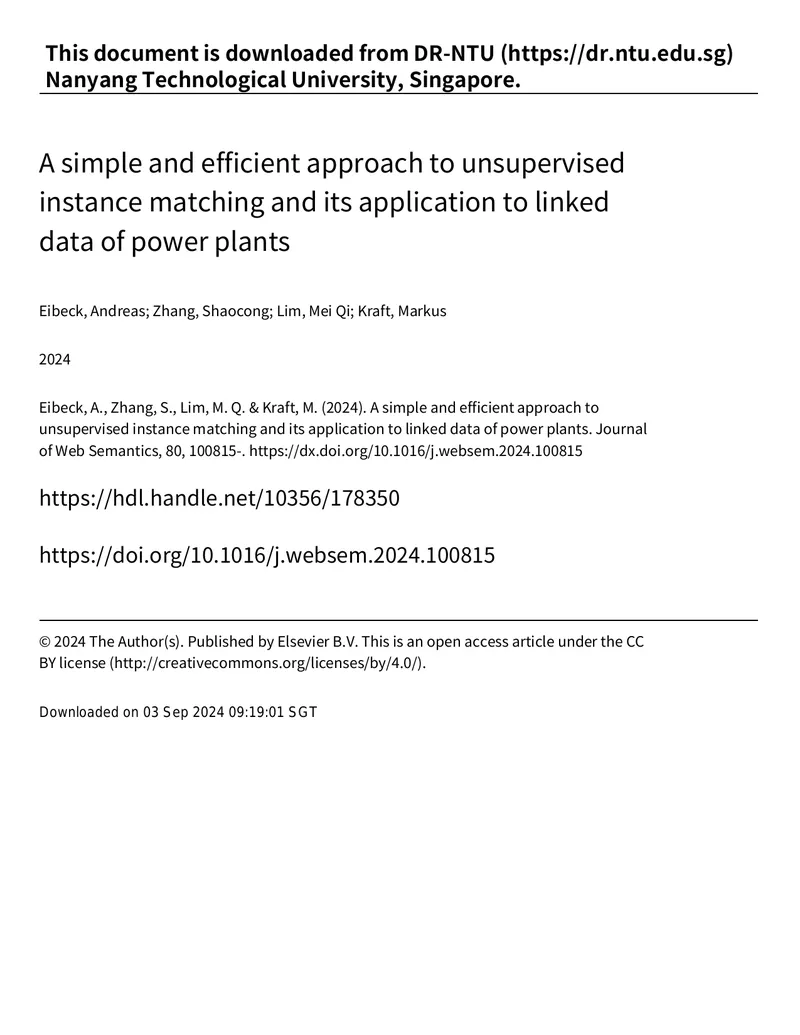 Approach to Unsupervised Instance Matching for Power Plants