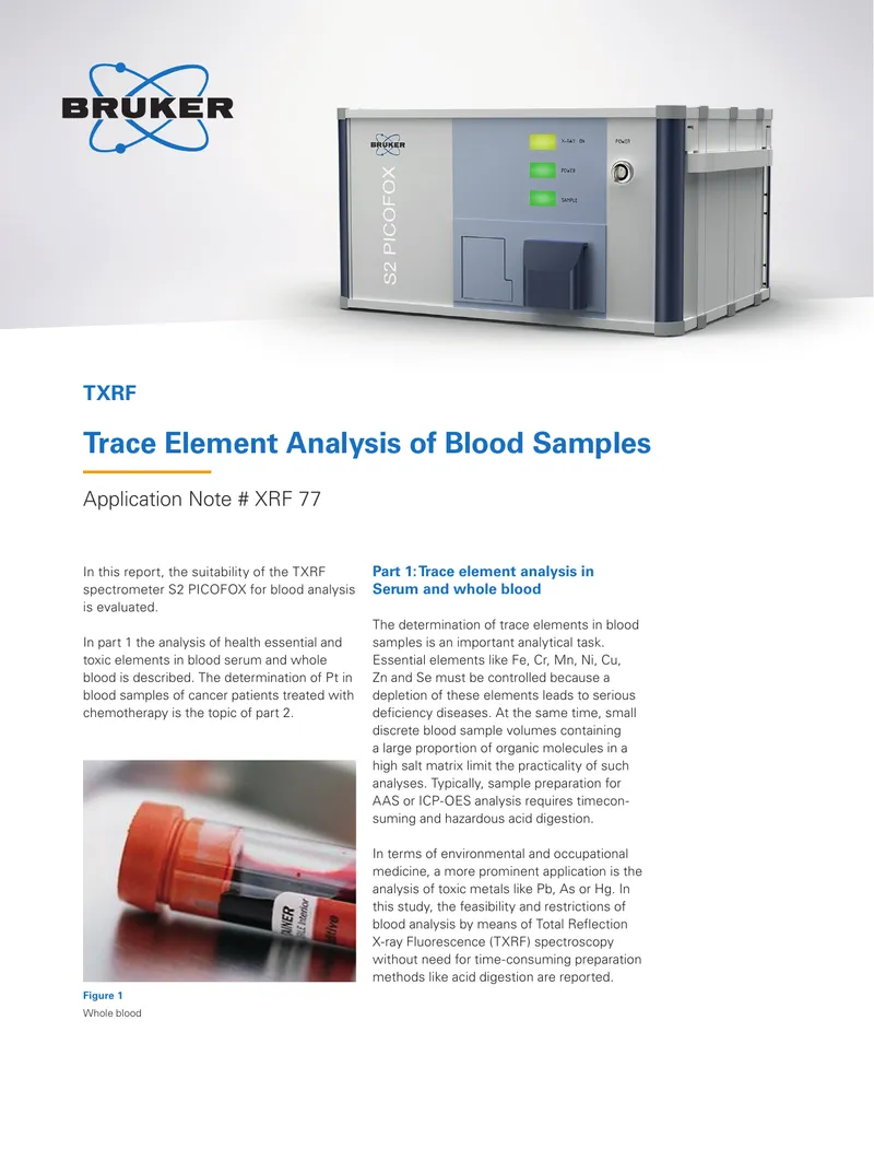 Evaluation of TXRF Spectrometer for Blood Analysis