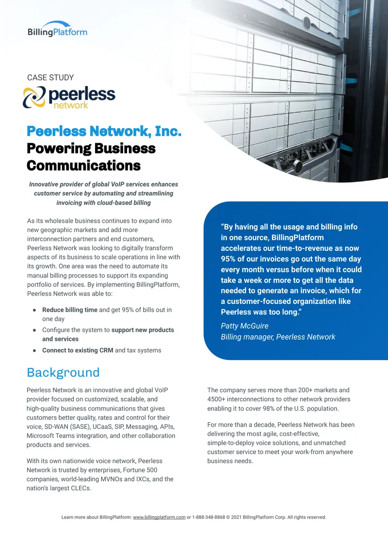 Peerless Network Case Study on Billing Automation