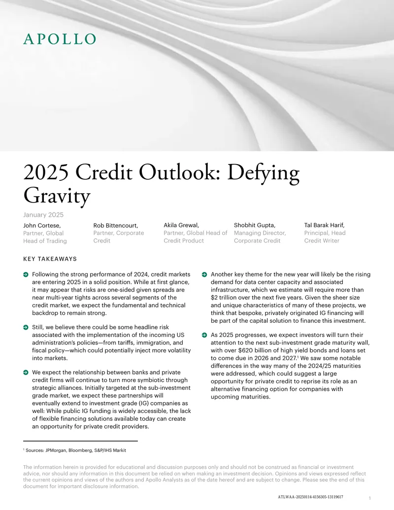 2025 Credit Market Outlook and Key Themes