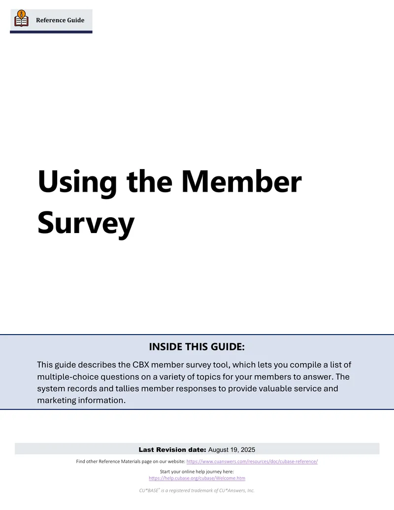 CBX Member Survey Tool Reference Guide