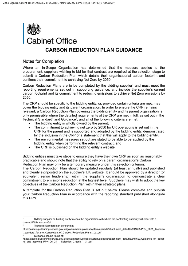 Carbon Reduction Plan Guidance and Template