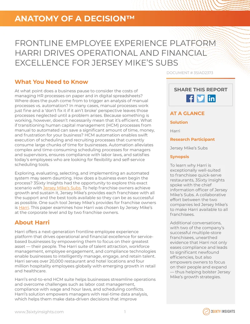 Jersey Mike's Subs Human Capital Management Automation