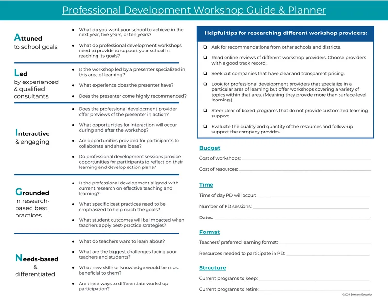 Professional Development Workshop Guide and Planner