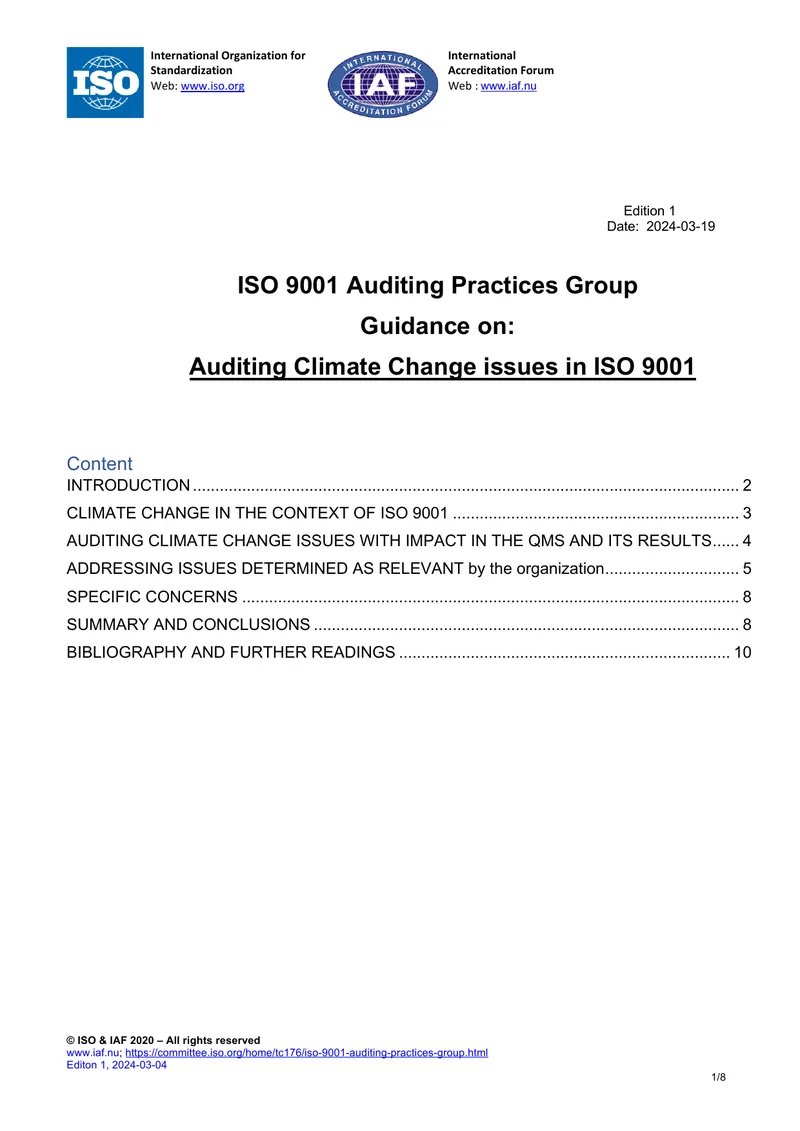 Guidance on Auditing Climate Change Issues in ISO 9001