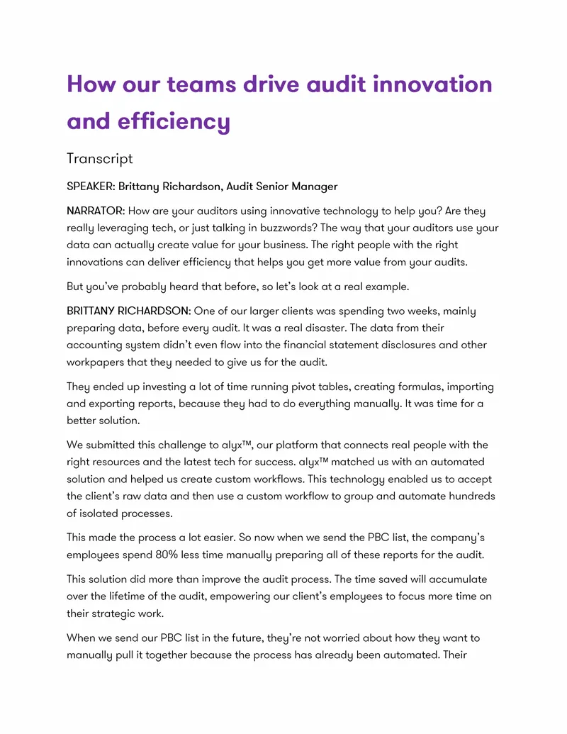 Audit Innovation and Efficiency Improvement Case Study