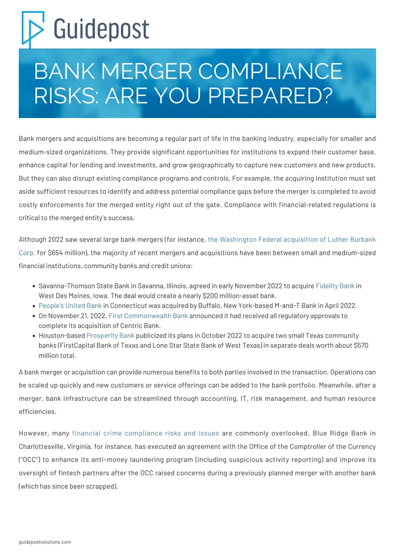 Bank Merger Compliance Risks and Preparedness