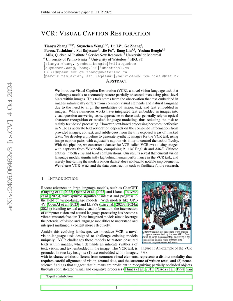 Visual Caption Restoration Task and Dataset