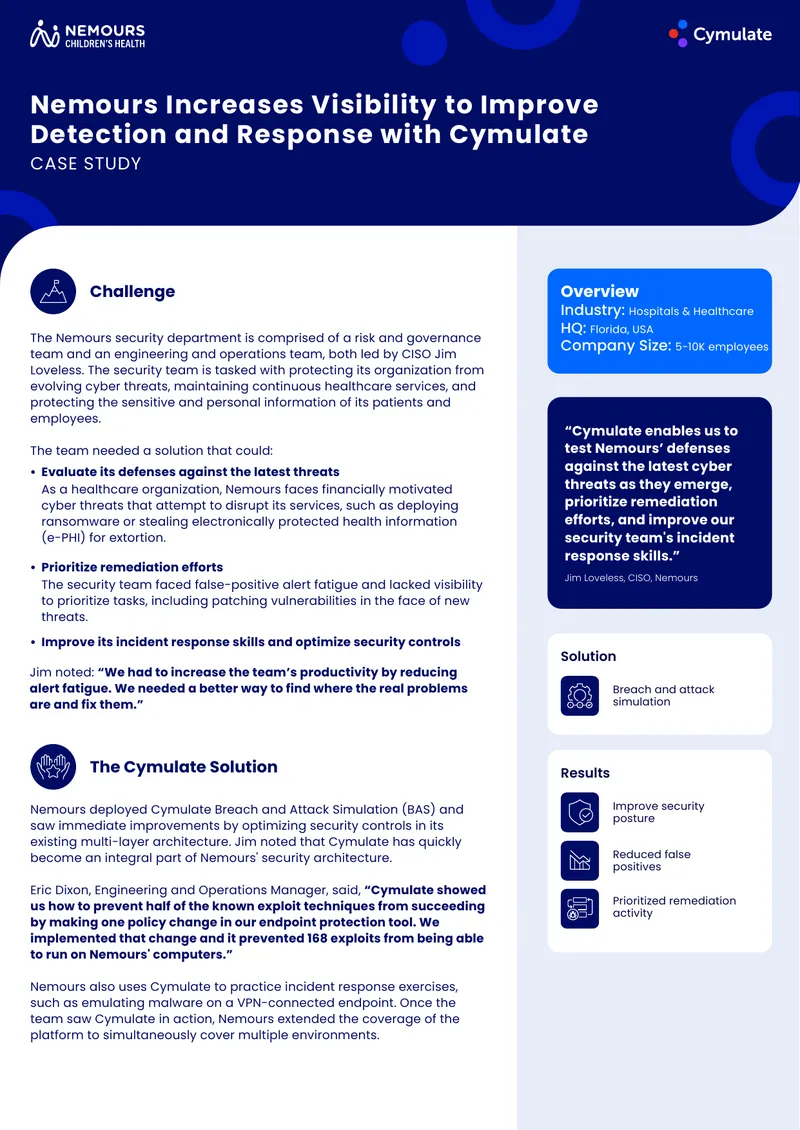 Nemours Case Study on Cymulate Implementation