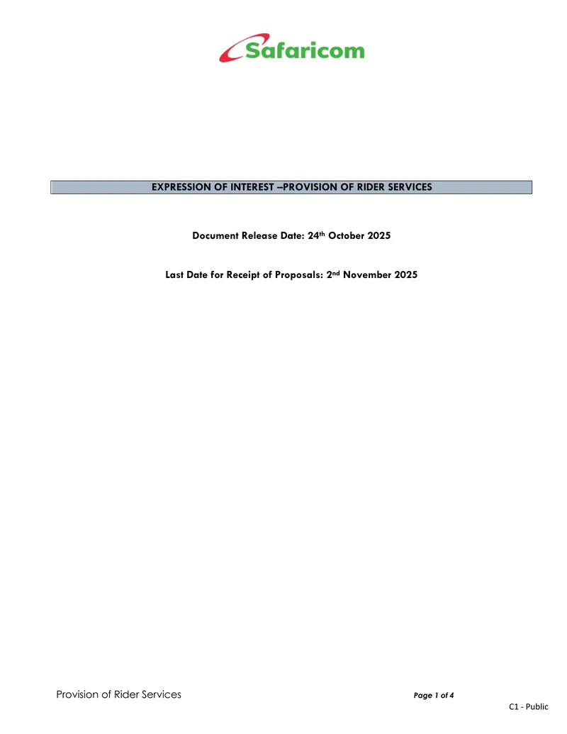 Expression of Interest for Rider Services Provision