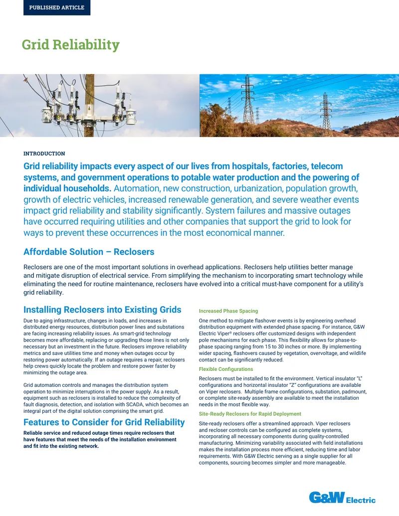 Grid Reliability Solutions with Viper Reclosers