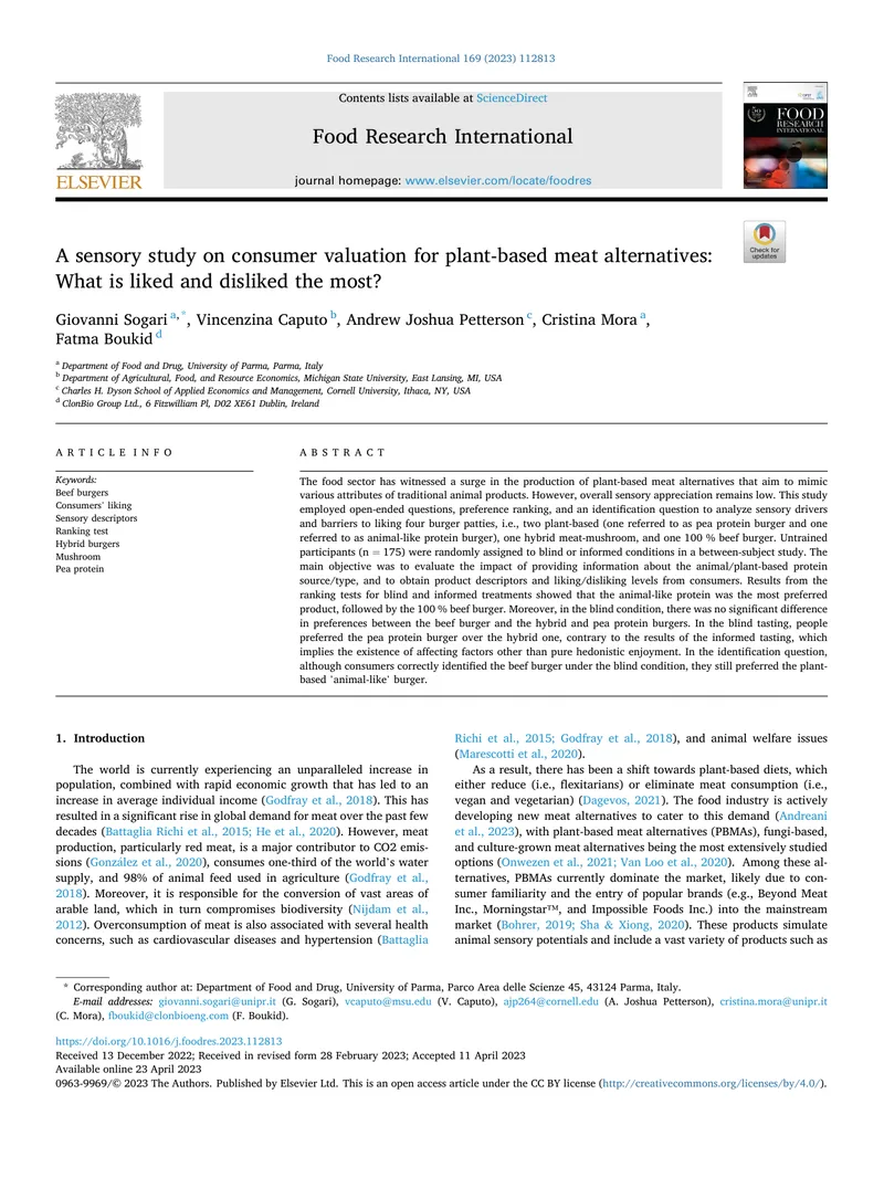 Consumer Valuation of Plant-Based Meat Alternatives
