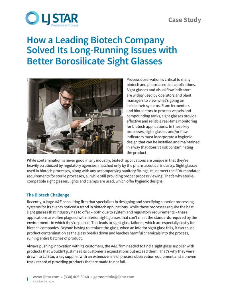 Biotech Company Sight Glass Improvement Case Study