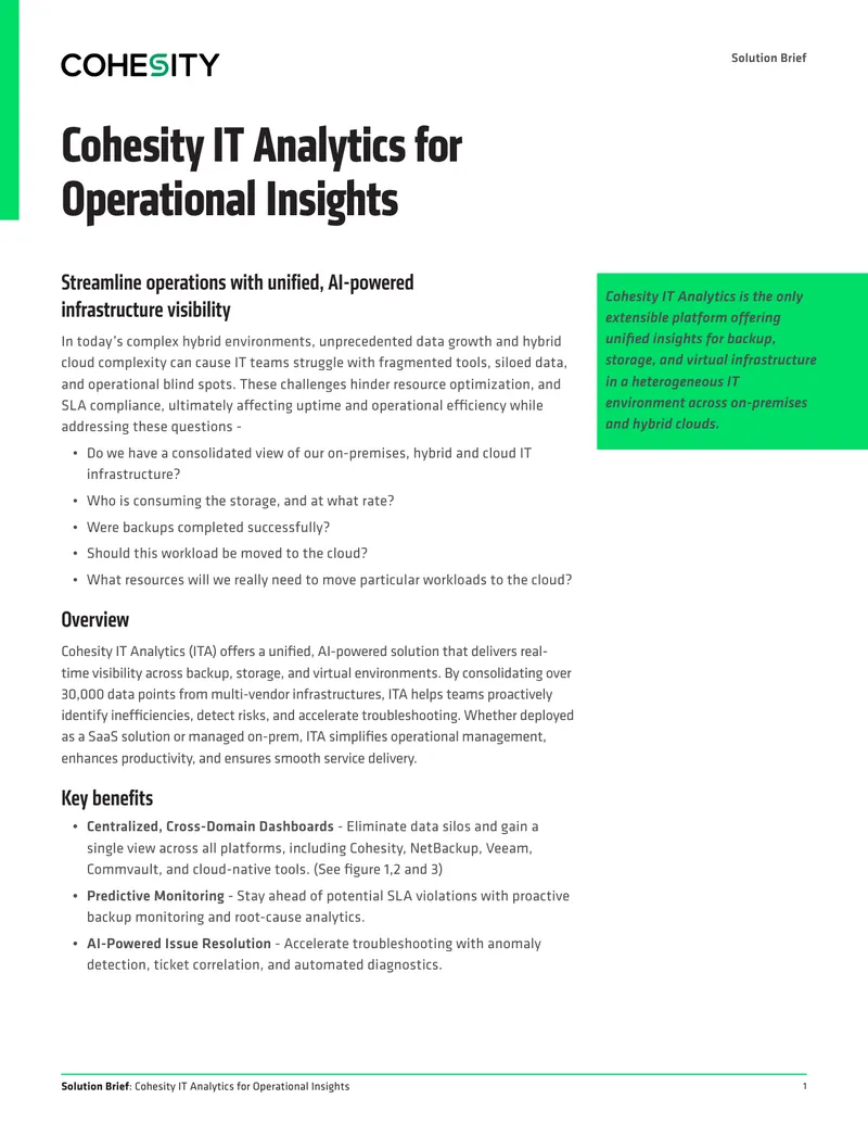 Cohesity IT Analytics for Operational Insights