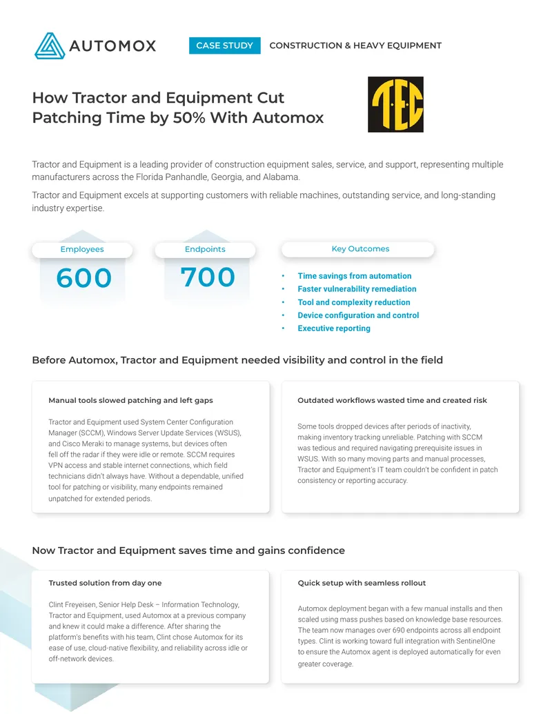Case Study on Automox Implementation at Tractor and Equipment
