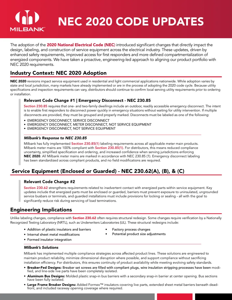 NEC 2020 Code Compliance and Product Adaptation