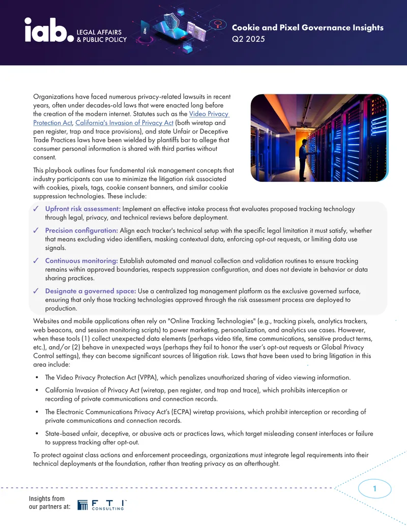 Cookie and Pixel Governance Risk Management Playbook