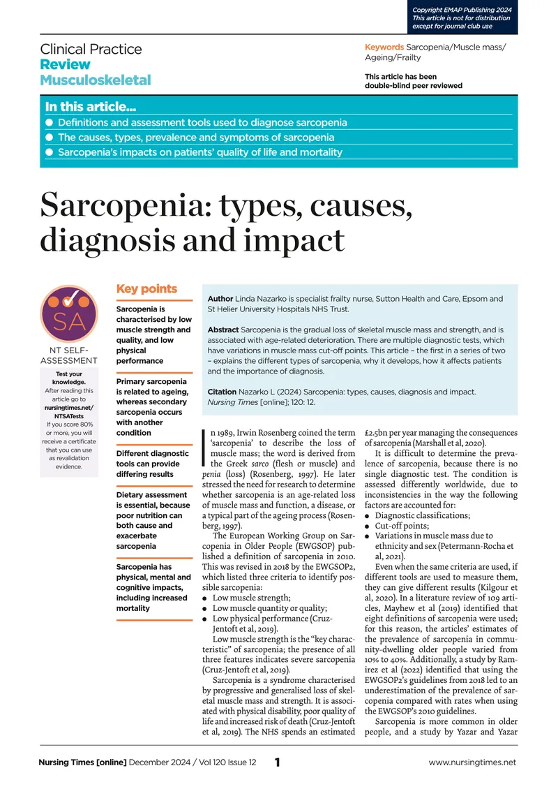Sarcopenia: Types, Causes, Diagnosis and Impact
