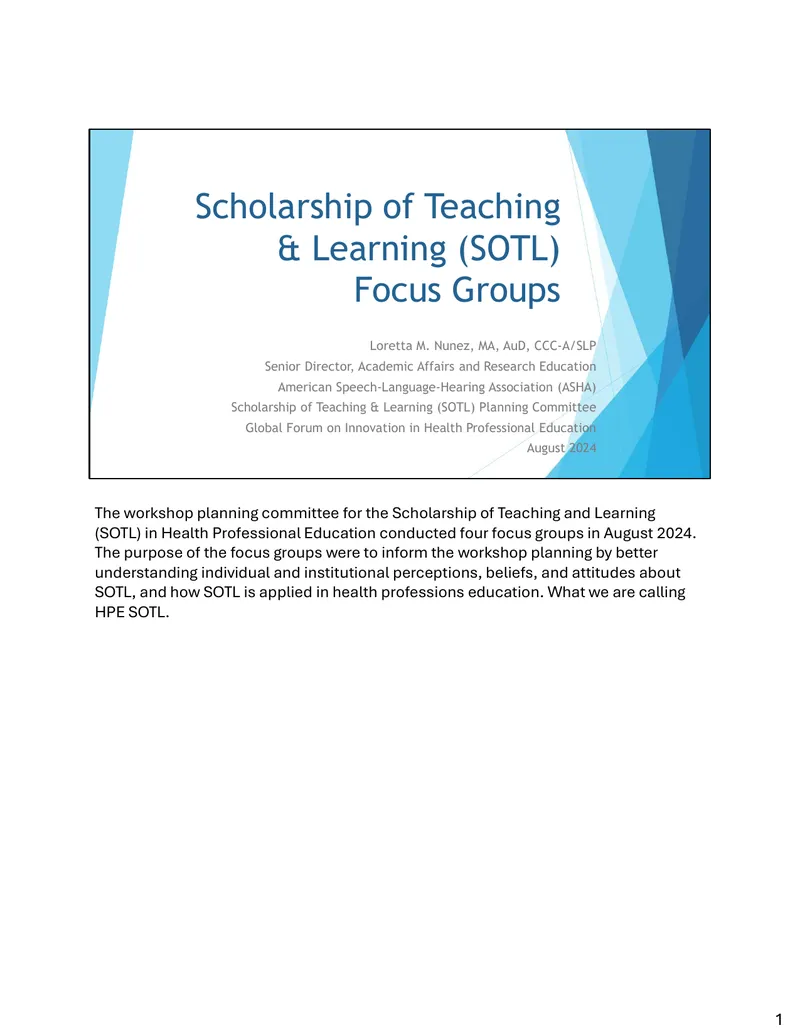 Focus Group Findings on Scholarship of Teaching and Learning preview page 1