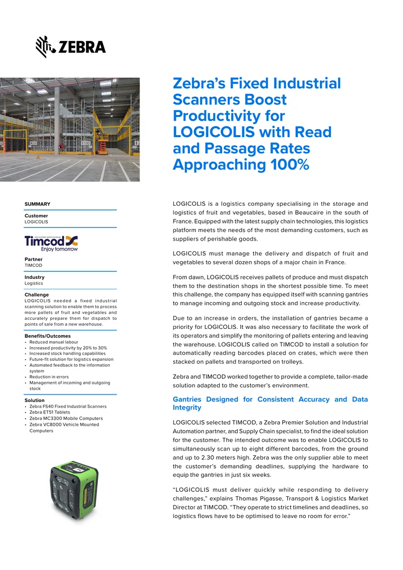 Zebra Fixed Industrial Scanners Implementation at LOGICOLIS
