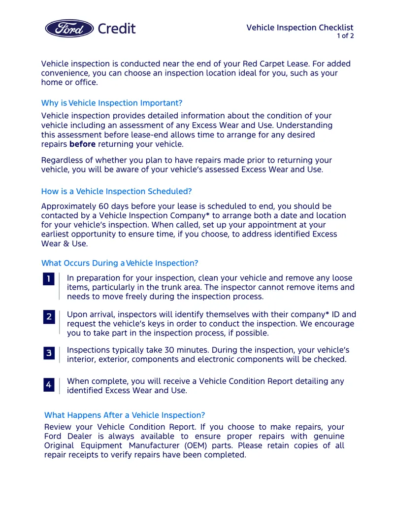 Vehicle Inspection Process and Preparation Checklist