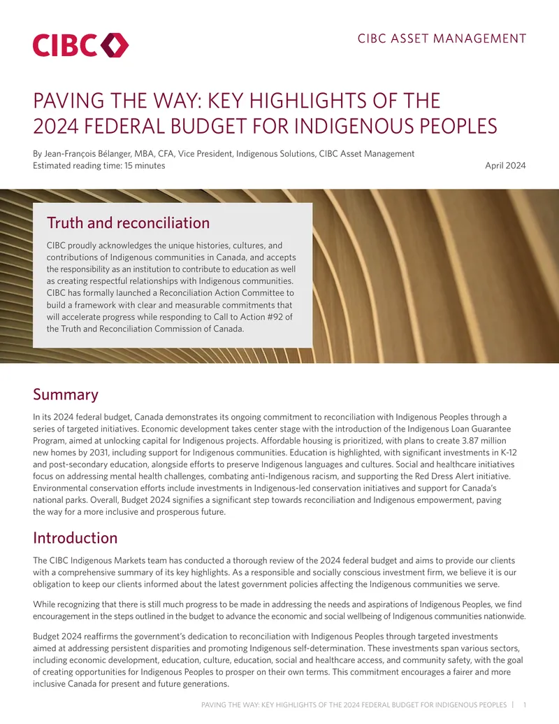 Key Highlights of the 2024 Federal Budget for Indigenous Peoples