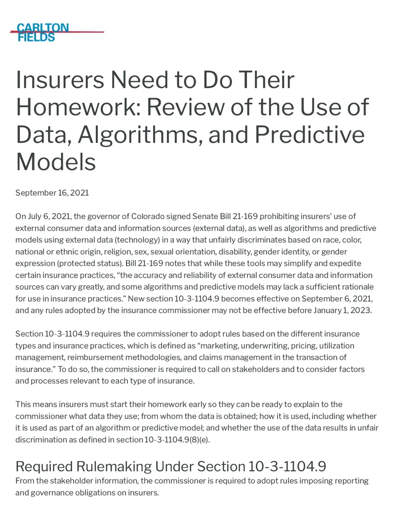 Regulatory Framework for Insurers' Use of Data and Algorithms